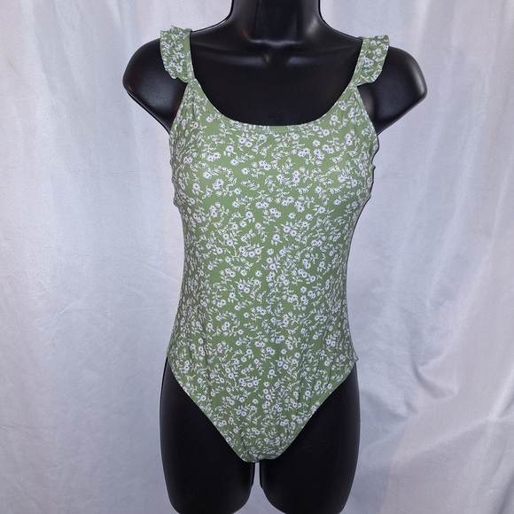 SHEIN Green and White Floral Swimsuit - Picture 1 of 7